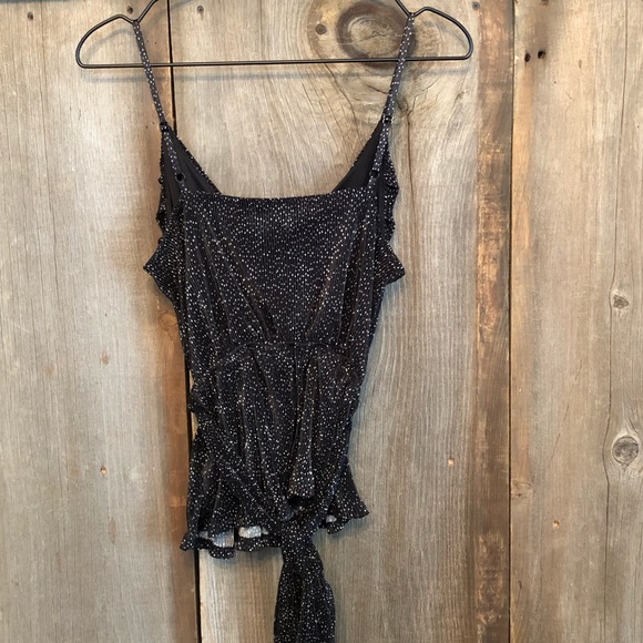 Express Wrap Peplum Cami in Black White Dot Print Size Medium - Picture 3 of 16